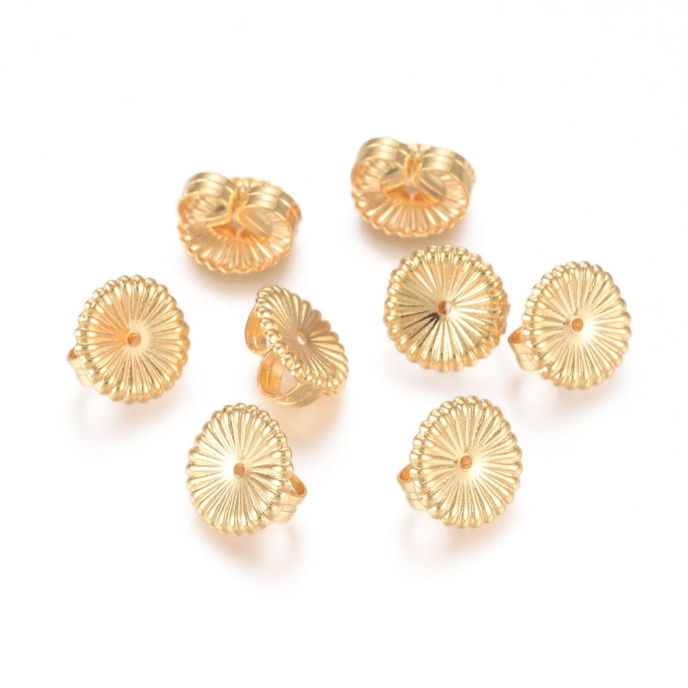 Brass Ear Nuts Butterfly Earring Backs for Post Earrings Flower Real 18K Gold Plated 9x4.5mm Hole: 0.8mm