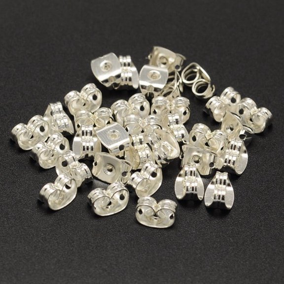 Brass Ear Nuts Friction Earring Backs for Stud Earrings Cadmium Free & Lead Free Silver color Plated 6x4x3mm Hole: 1mm