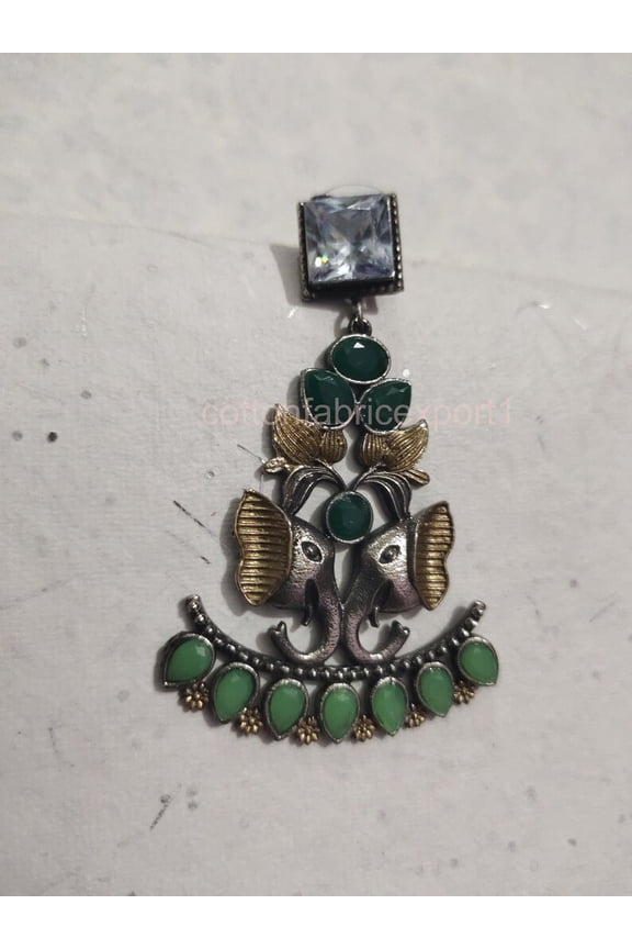 Brass Earring Gemstone Coral Stone Silver Oxidized Earring