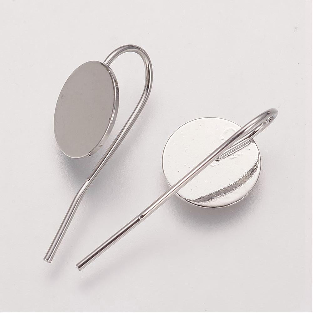 Brass Earring Hooks Ear Wire Platinum Tray: 10mm 24x10x0.5mm 21 Gauge Pin: 0.7mm