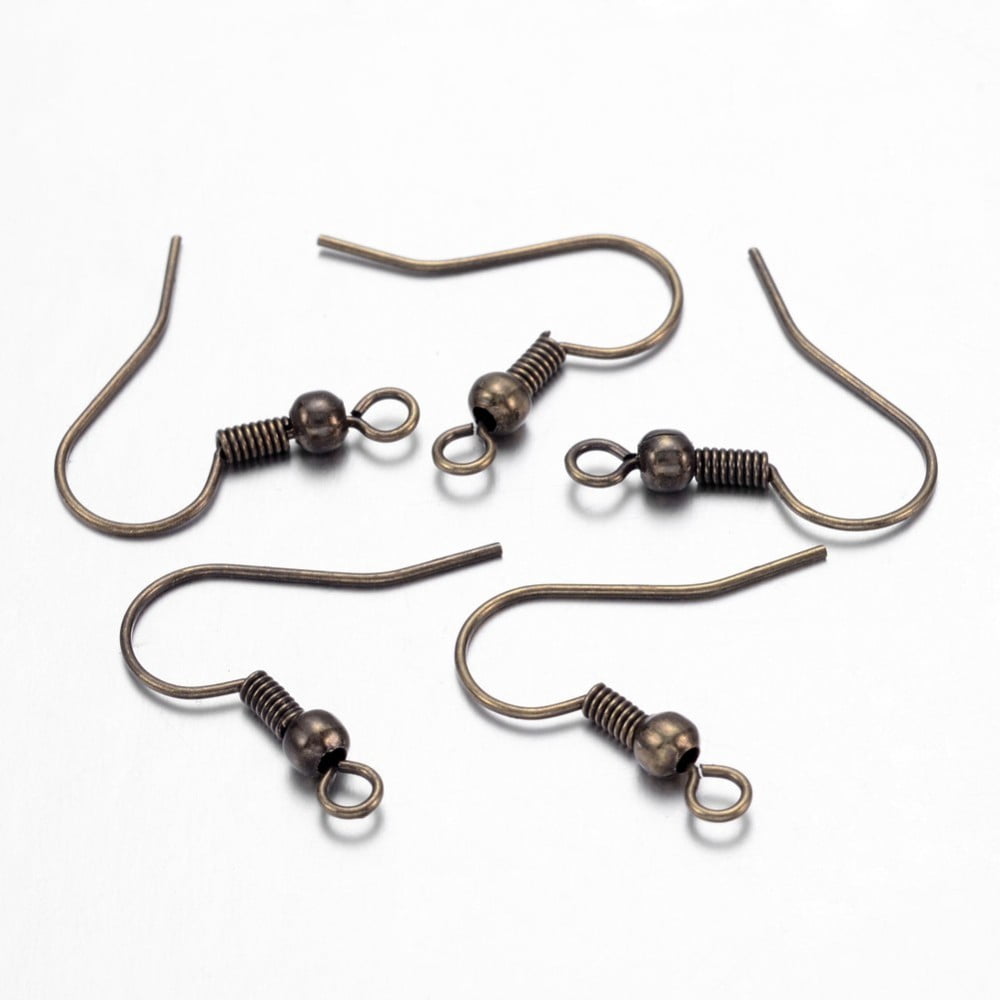 Brass Earring Hooks Ear Wire with Beads and Horizontal Loop Nickel Free Bronze 19mm Hole: 1.5mm 21 Gauge Pin: 0.7mm