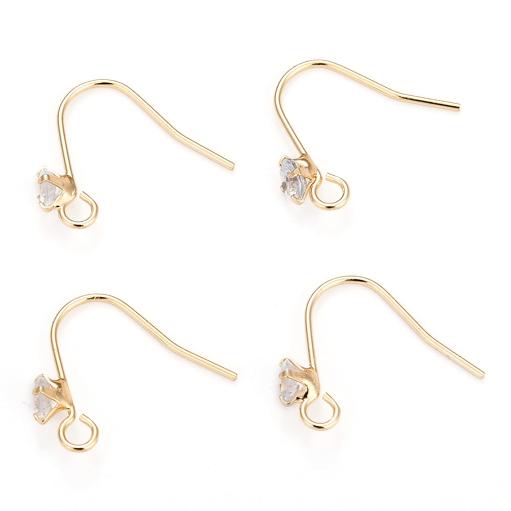 Brass Earring Hooks Ear Wire with Clear Cubic Zirconia and Horizontal Loop Long-Lasting Plated Real 14K golden Plated 16mm 20 Gauge Pin: 0.8mm