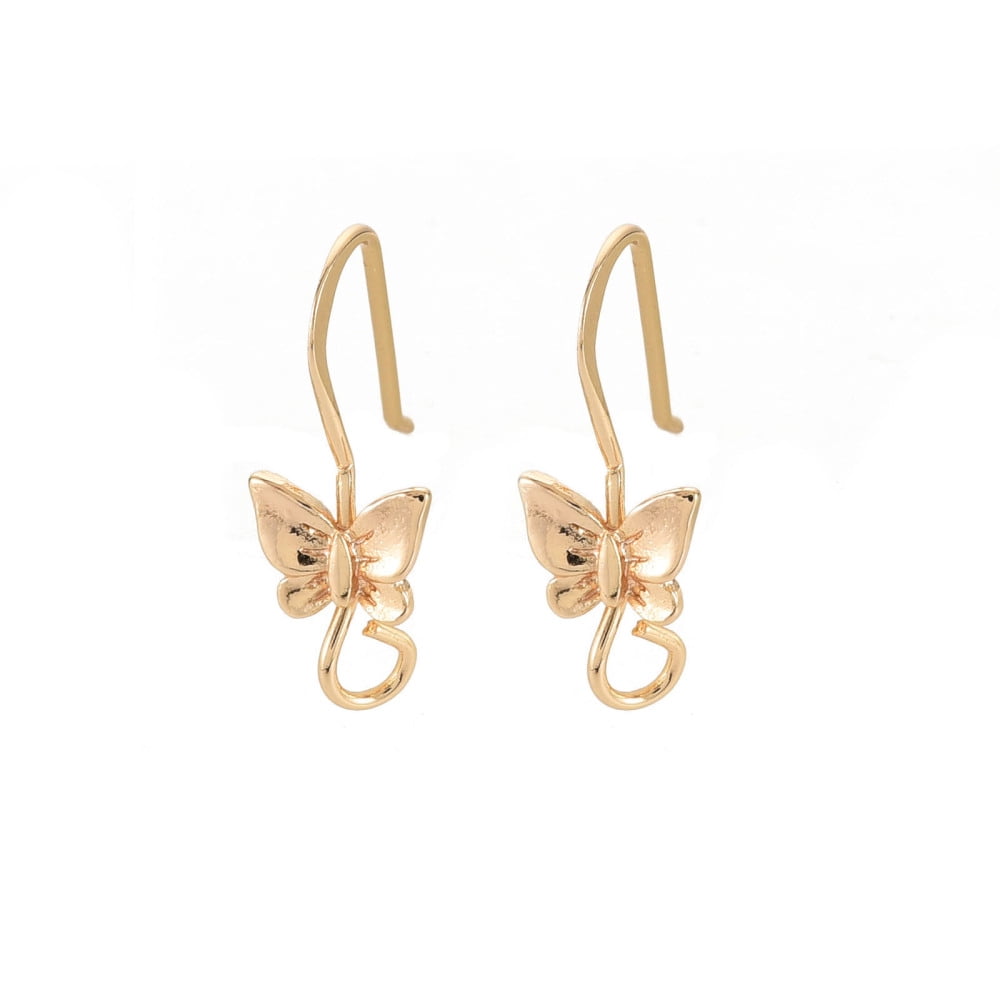 Brass Earring Hooks Ear Wire with Horizontal Loop Nickel Free Butterfly Real 18K Gold Plated 20x8mm Hole: 2.5mm 22 Gauge Pin: 0.6mm for DIY