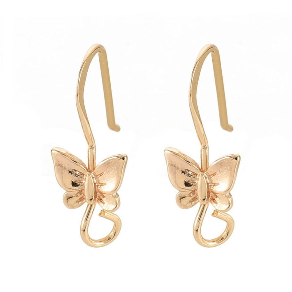 Brass Earring Hooks Ear Wire with Horizontal Loop Nickel Free Butterfly Real 18K Gold Plated 20x8mm Hole: 2.5mm 22 Gauge Pin: 0.6mm