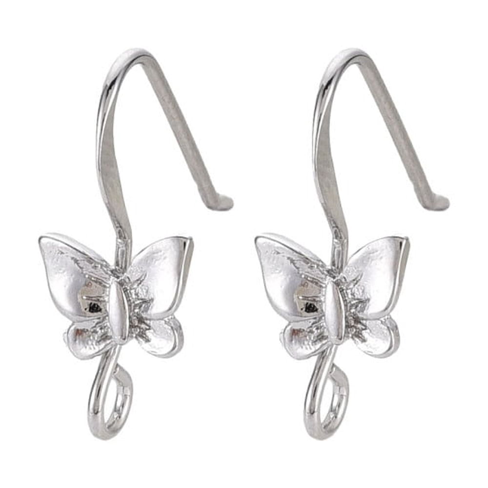 Brass Earring Hooks Ear Wire with Horizontal Loop Nickel Free Butterfly Real Platinum Plated 20x8mm Hole: 2.5mm 22 Gauge Pin: 0.6mm