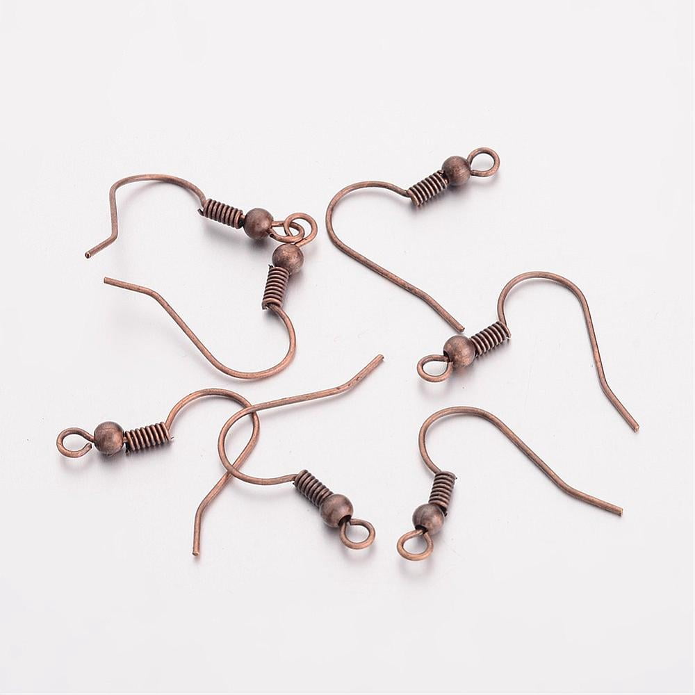 Brass Earring Hooks Ear Wire with Horizontal Loop Nickel Free Red Copper 17~19x16~18x0.6~0.7mm 21~22 Gauge Hole: 2mm