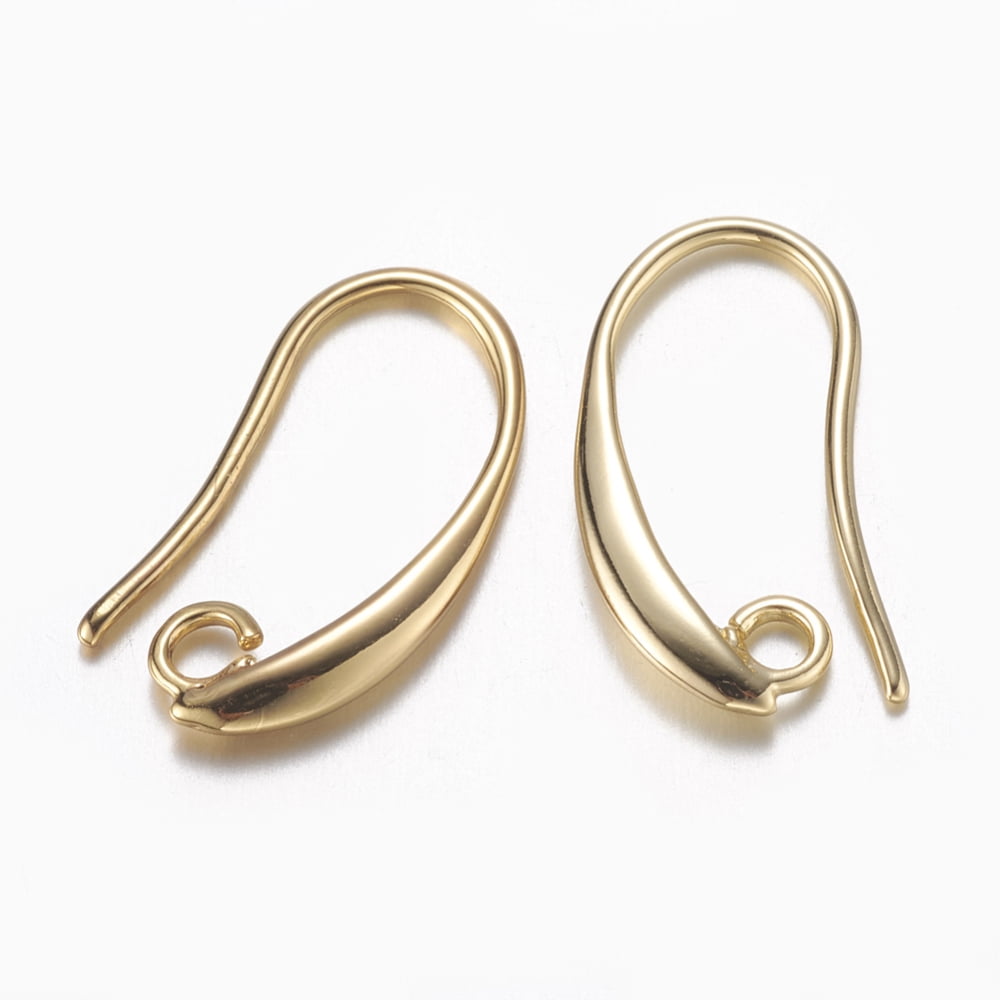 Brass Earring Hooks Lead Free Nickel Free Cadmium Free Real 18K Gold Plated 19x10x2mm Hole: 2mm 18 Gauge Pin: 1mm