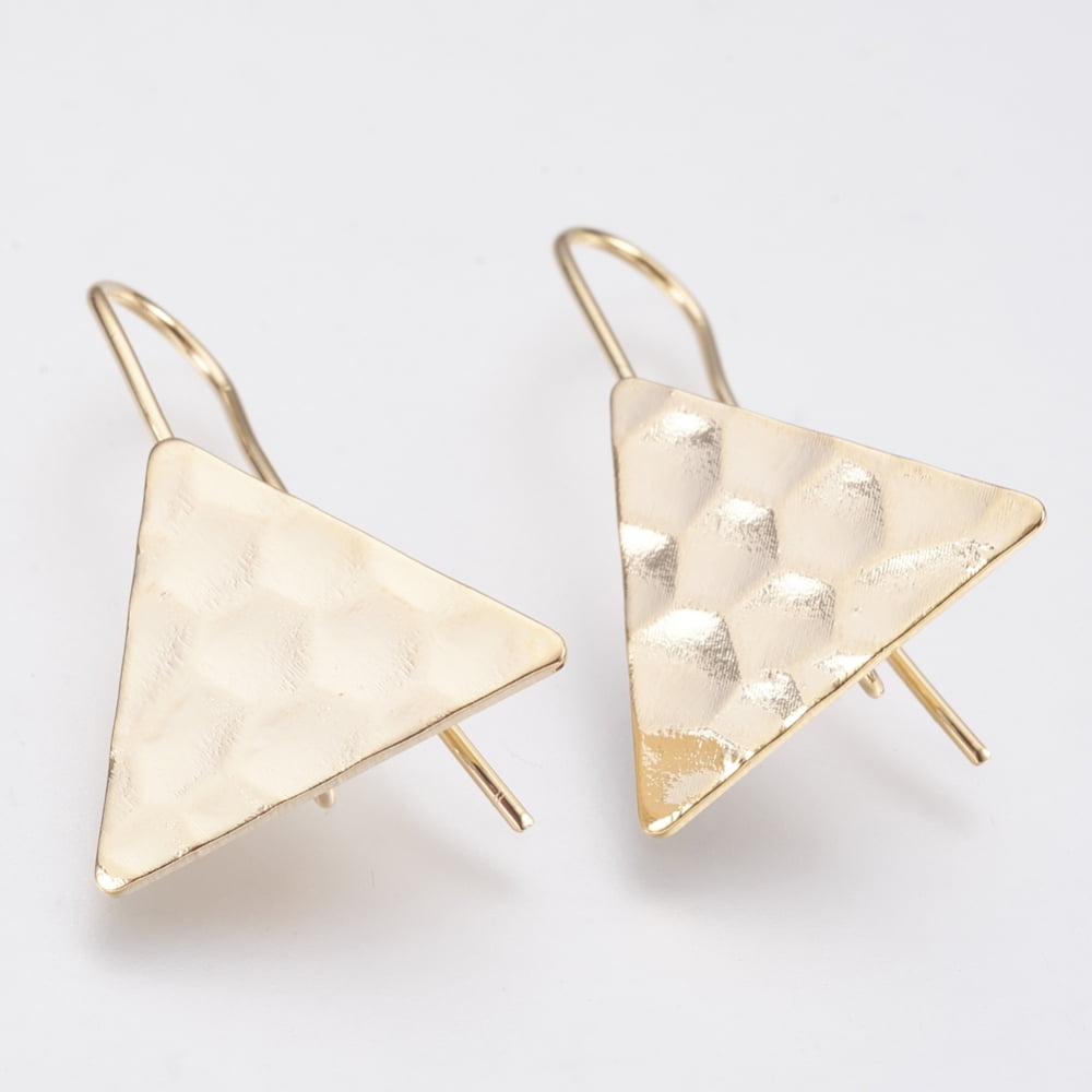 Brass Earring Hooks with Horizontal Loop Triangle Nickel Free Real 18K Gold Plated 28x20mm Hole: 2mm 18 Gauge Pin: 1mm