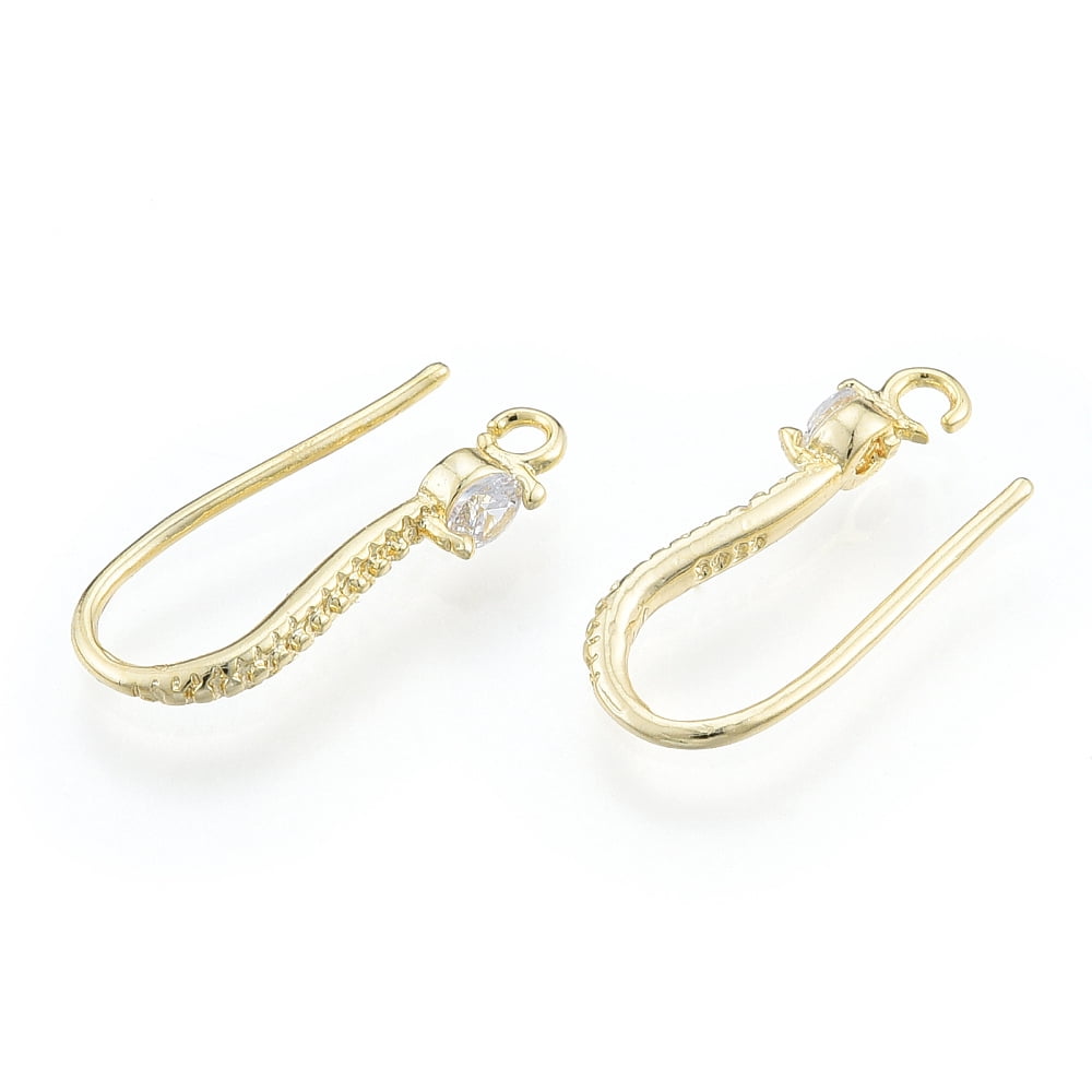 Brass Earring Hooks with Rhinestone Nickel Free Real 14K golden Plated 19 Gauge(0.9mm) 19mm