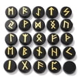 thumbnail image 1 of Brass Elder Futhark Alphabet Engraved Symbol Flat Round Natural Obsidian Rune Stones for Chakras Balancing Crystal Therapy Meditation Divination 16.5~17.5x6~7mm 25pcs/set, 1 of 3