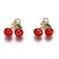 thumbnail image 1 of Brass Enamel Charms Cherry Charms Long-Lasting Plated Real 18K golden Plated Red 11x13x5.5mm Hole: 2.4mm, 1 of 3