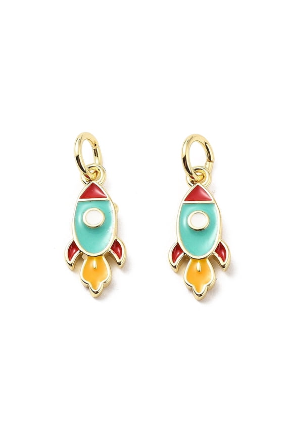Brass Enamel Charms with Jump Rings Rack Plating Real 18K Gold Plated Lead Free Cadmium Free Long-Lasting Plated Rocket 14x6x2mm Hole: 3.3mm