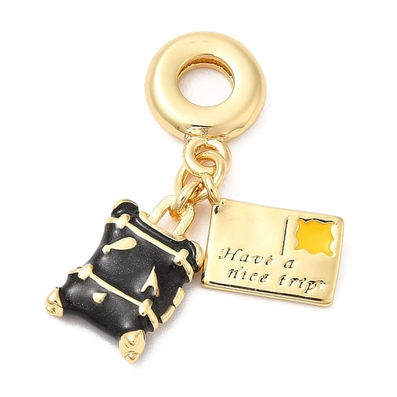 Brass Enamel European Dangle Charms Large Hole Pendants Lead Free & Cadmium Free Long-Lasting Plated Black 30.5mm Hole: 4.5mm Luggage Cases: 15x9x3mm Ticket: 11.5x7.5x1mm