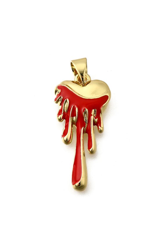 Brass Enamel Pendants Cadmium Free & Lead Free Melting Heart Charms Real 18K golden Plated 25.5x12x3mm Hole: 3.5x4mm