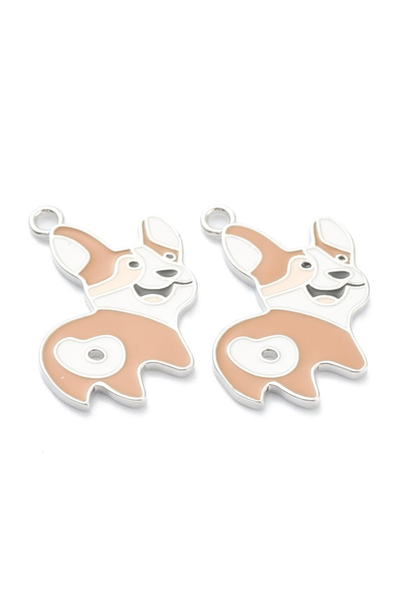 Brass Enamel Pendants Corgi Dog Charms Long-Lasting Plated Real Platinum Plated 24x16x1.5mm Hole: 1.5mm