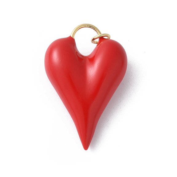 Brass Enamel Pendants with Jump Ring Cadmium Free & Lead Free Heart Charms Real 16K golden Plated Red 32x20.5x9.5mm Hole: 3mm