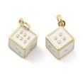 thumbnail image 1 of Brass Enamel Pendants with Jump Ring Dice Charm Real 18K Gold Plated White 17x12.5x9.5mm Hole: 3mm, 1 of 3