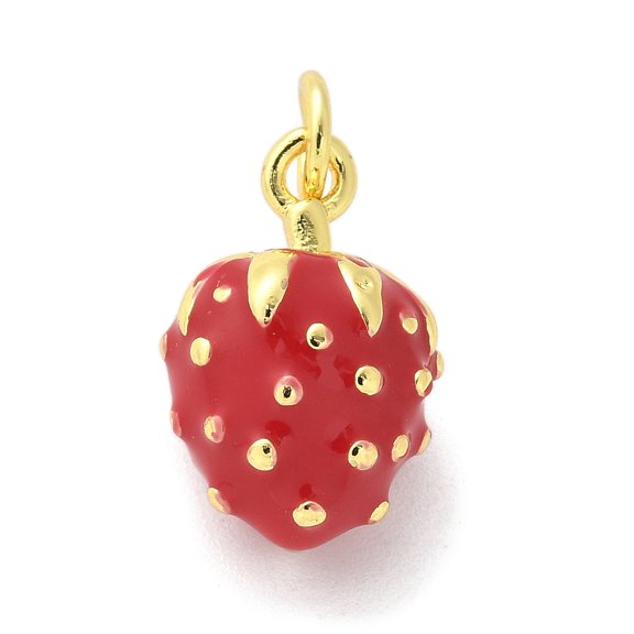 Brass Enamel Pendants with Jump Ring Lead Free & Cadmium Free Real 18K golden Plated Fruits Charm Strawberry 15x10x8mm Hole: 3mm