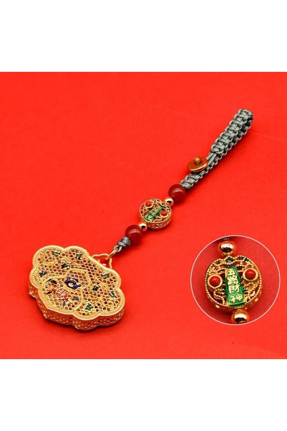 Brass Enamel Wishful Lock Keychain Retro Style Safe Lock Pendant Car Hanging Ornament Chinese Antique Design Lucky Charm