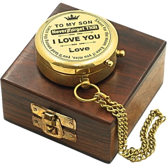 Brass Engraved Pocket Compass in Wooden Box | Nautical Antique Compass Gift Graduation Day Gifts Compasses for Women Mens Boy Girls
