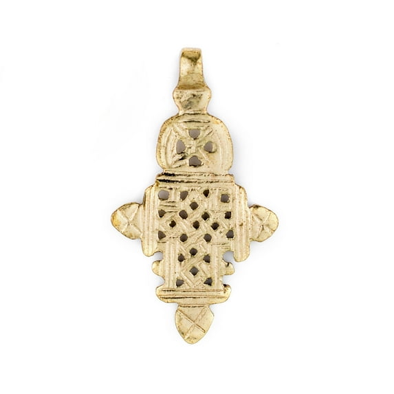 The Bead Chest Brass Ethiopian Coptic Cross Pendant, African Abyssinian Design, Orthodox Christian Pendant for Jewelry