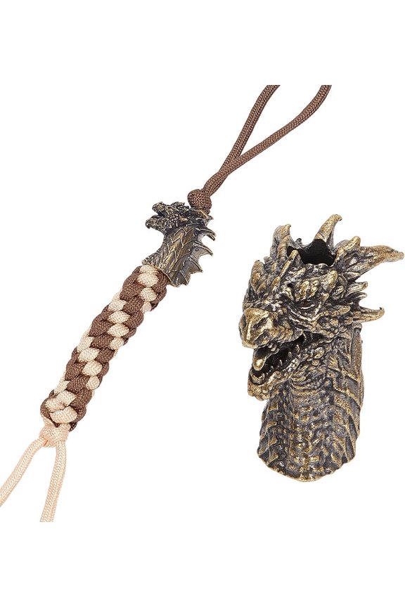 Brass European Bead Dragon Head Beads 0.24 Inch Large Hole Beads Bronze Lanyard Beads EDC Rope Making Pendant Buckle Keychain