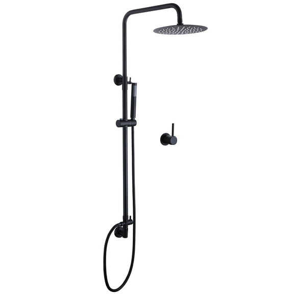 Brass Exposed Pipe Shower System, 10-inch Rainfall Shower Head with Handheld Shower Head with Rough-in Valve