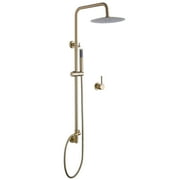 Brass Exposed Pipe Shower System, 10-inch Rainfall Shower Head with Handheld Shower Head with Rough-in Valve