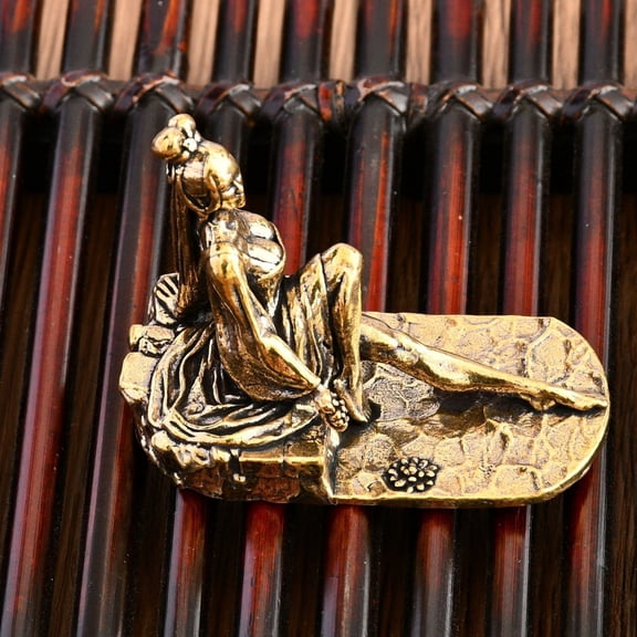 Brass Female Figurine Tea Pet Small Desk Ornament Metal Sculpture Handcrafted Gongfu Tea Decor Home Office Display