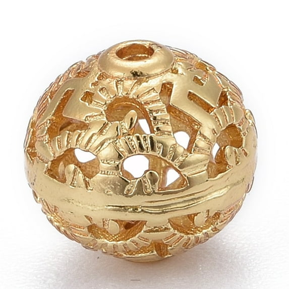 Brass Filigree Beads Long-Lasting Plated Hollow Round Real 18K golden Plated 10x9.5mm Hole: 1mm Brass