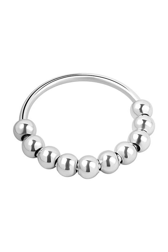 Brass Finger Rings Rotating Beaded Ring for Calming Worry Silver Size 8(18.1mm)