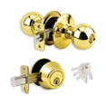 thumbnail image 1 of Brass Finish Grade 3 Combo Lock Set with Entry Door Knob and Deadbolt With 6 KW1 Keys - Boxed Keyed Alike, 1 of 4