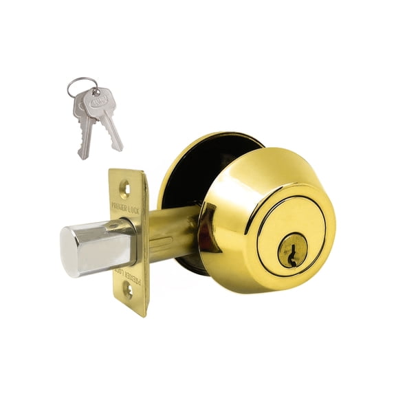 Premier Lock Brass Commercial Grade Deadbolt Lock with two keys (Keyed Alike)