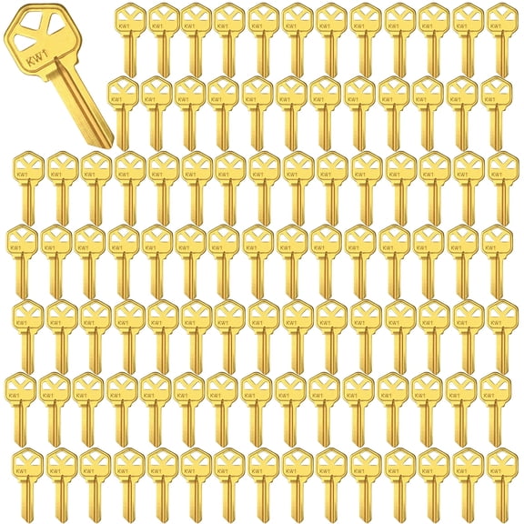 Brass Finish Key Blanks, KW1 Uncut Blank Keys, Pack of 100 Keys