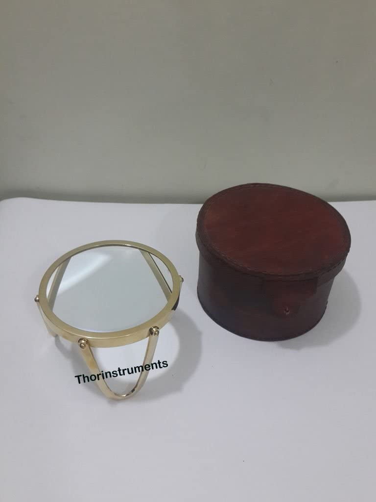 Brass Finish Magnifying Glass With Red Leather Box Home Decor