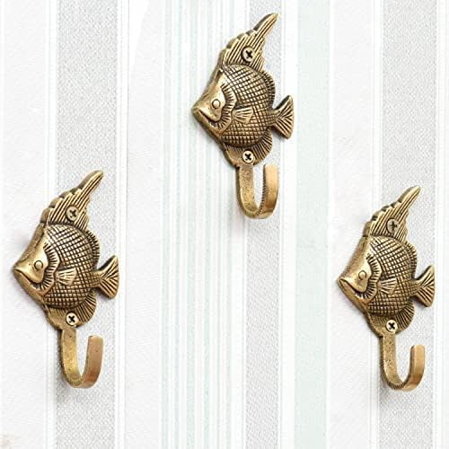 Brass Fish Hooks Wall Mounted Key Hooks Fish Shaped Towel Hooks Beach Decorative Fish Key Holder for Wall Robe Coat Hat Hooks Nautical Coastal Coat Hanging Decor 3 Pieces
