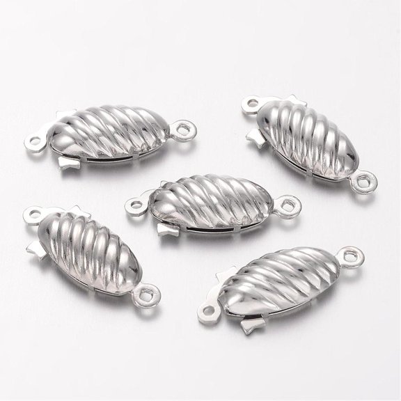 50Set Brass Fishhook Clasps Oval Nickel Free Platinum 22x9x5mm Hole: 2mm