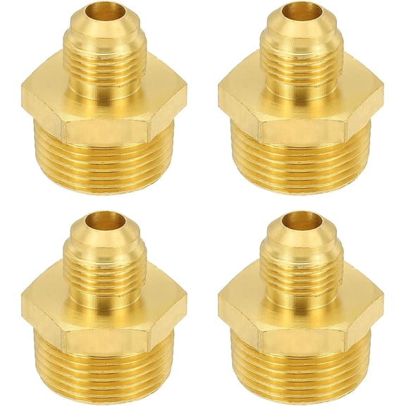 Brass Flare Coupling Fitting, 4 Pcs 3/4" Male NPT x 3/8" Male Flare Thread Brass Pipe Fitting Half-union Connector Tubing Adapter Coupler for Propane, Fuel, Oil, Gas Systems