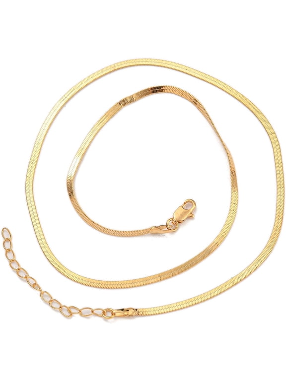 Brass Flat Snake Chain Necklaces for Women Real 18K Gold Plated 17.80~17.91 inch(45.2~45.5cm)
