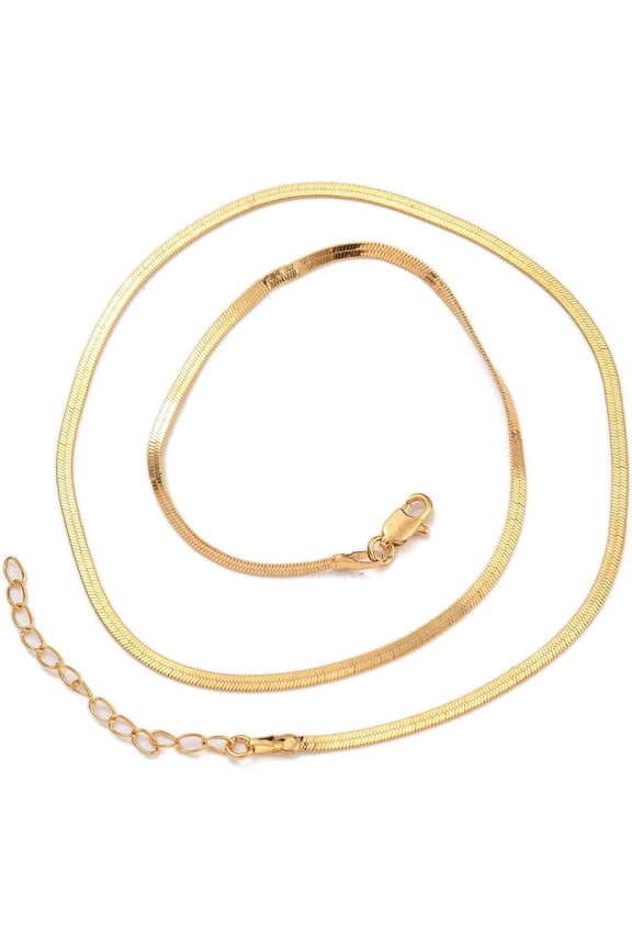 Brass Flat Snake Chain Necklaces for Women Real 18K Gold Plated 17.80~17.91 inch(45.2~45.5cm)