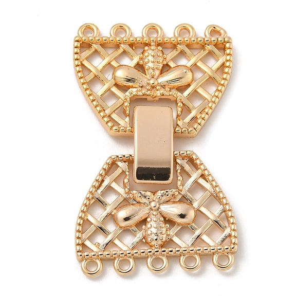 Brass Fold Over Clasps Cadmium Free Nickel Free Lead Free Bowknot 5-Strand 10-Hole Real 18K Gold Plated 33x20mm Hole: 1.2mm