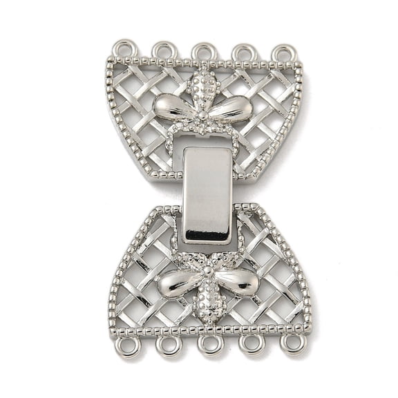 Brass Fold Over Clasps Cadmium Free & Nickel Free & Lead Free Bowknot 5-Strand 10-Hole Real Platinum Plated 33x20mm Hole: 1.2mm