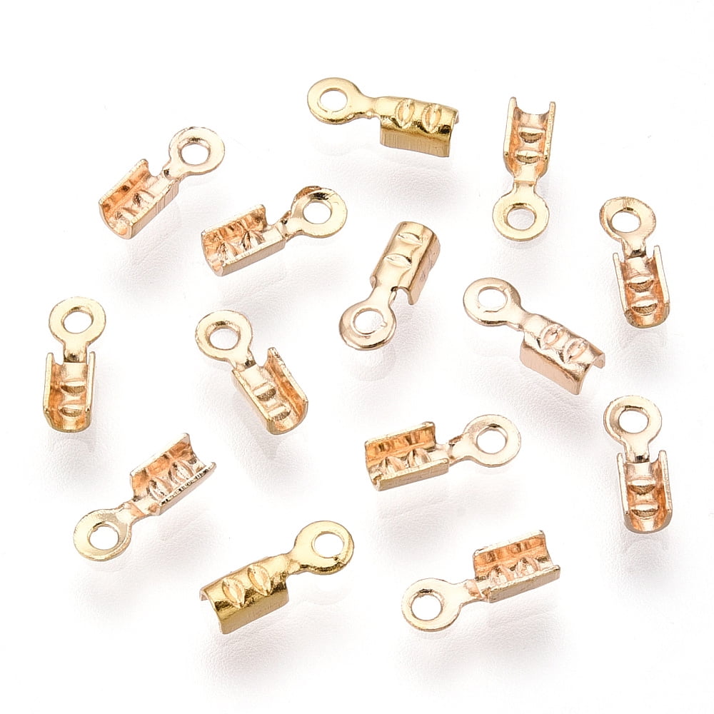 Brass Folding Crimp Ends Fold Over Crimp Cord Ends Nickel Free Real 18K golden Plated 7.5x2x1.5mm Hole: 1mm