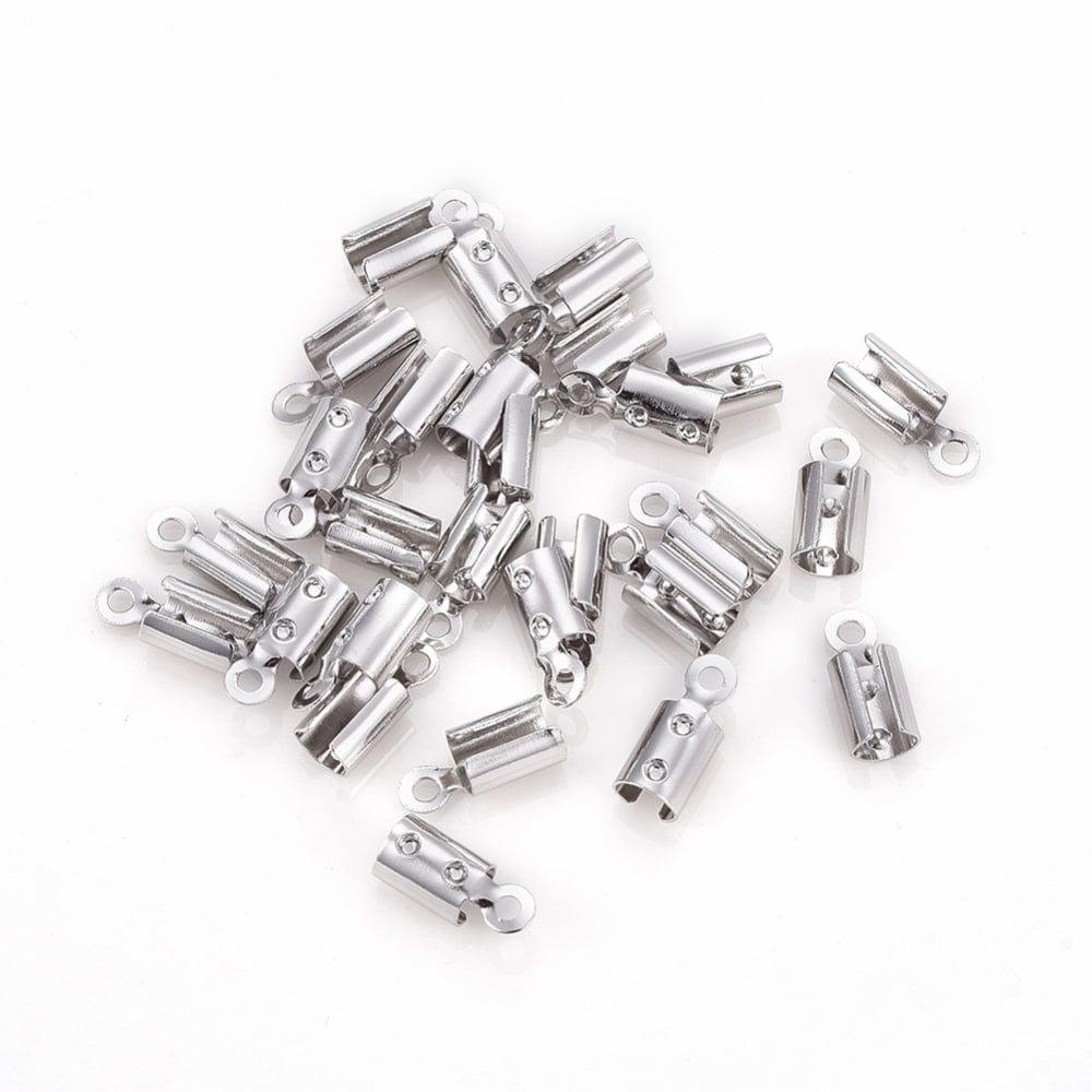 Brass Folding Crimp Ends Fold Over Crimp Cord Ends Platinum 8x3-3.5mm Hole: 1mm Inner Diameter: 3mm