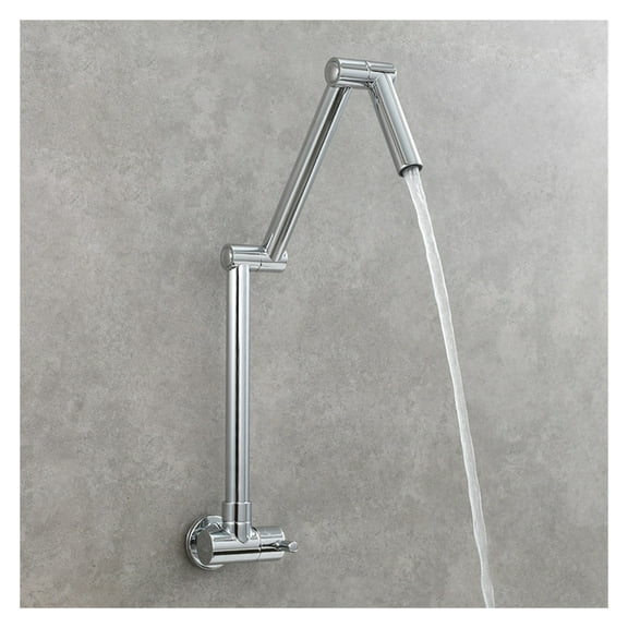 Brass Folding Faucet Two Joint Swing Arms Faucet Wall Mount Kitchen Faucet Only Cold Water Tap ,360° Swivel High Arc Faucet
