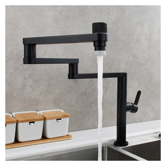 Brass Folding Kitchen Faucet Double Joint Swing Arms Hot Cold Water Three Section Extension Sink Faucet Dual Functions Tap ,360° Swivel High Arc Faucet