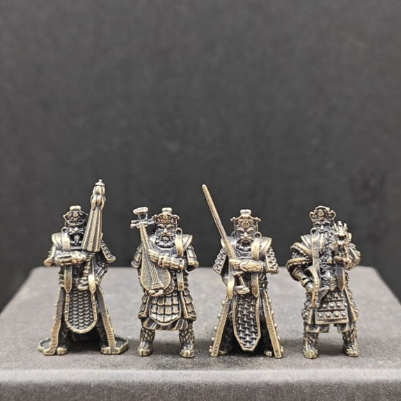 Brass Four Heavenly Kings Statue Set Buddhist Guardian Figures Fish Tank Rockery Bonsai Landscape Decor 4pc