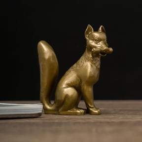 Brass Fox Figurine Animal Statue Ornament Feng Shui Wealth Home Desk Decor Office Craft Gift,Meditation Companion