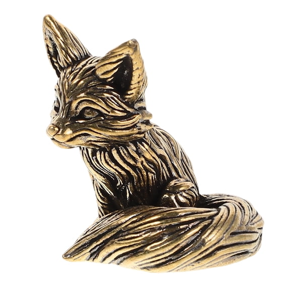 Brass Fox Sculpture Miniature Animal Figurine Table Ornament Desktop Small Fox Statue Model Decoration Mini Garden Brass Fox Figurine