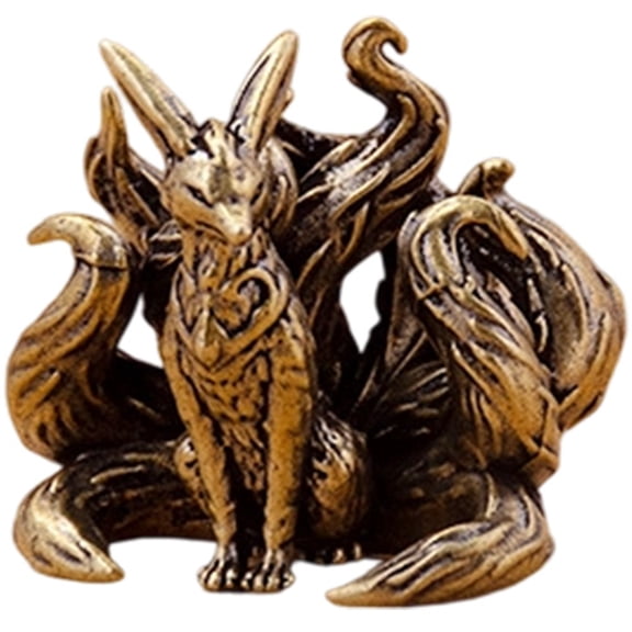 Brass Fox Statue Seven/Nine Tailed Fox Miniature Figurines Desk Ornament Mini Copper Animal Sculpture Home Decor